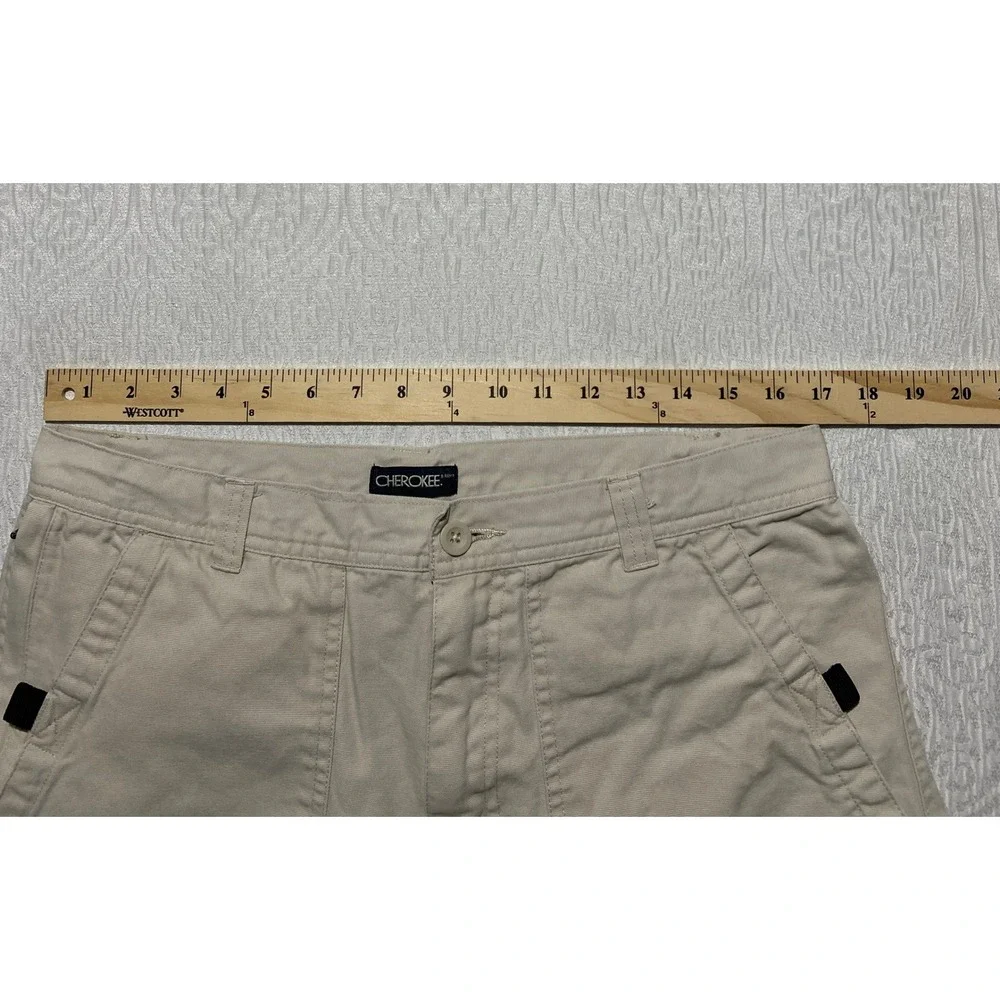 Cherokee Mens Khaki Cargo Pants 34x32 Wide Leg Carpenter Workwear Tan Cotton‎